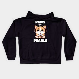 Cute Little Baby Corgi Drinking Bubble Boba Tea Kids Hoodie